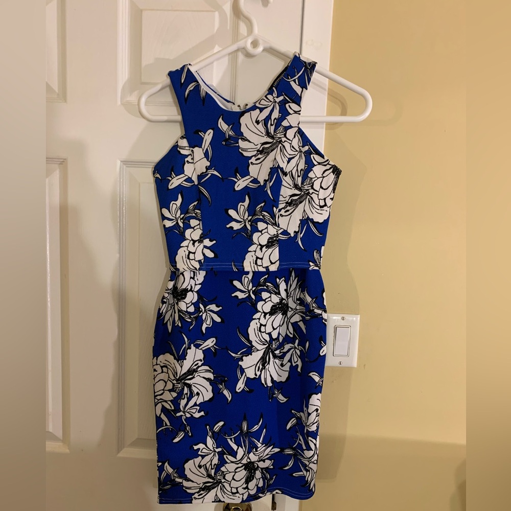 Missguided Royal Blue White Floral 2 Piece Crop Top & Midi Skirt Set